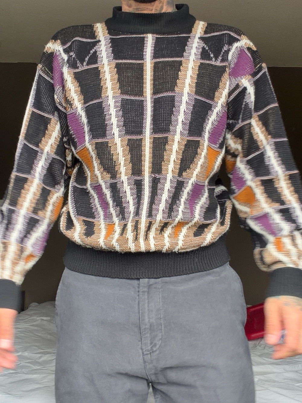 Men's Black Multicolor Geometric Knit Sweater